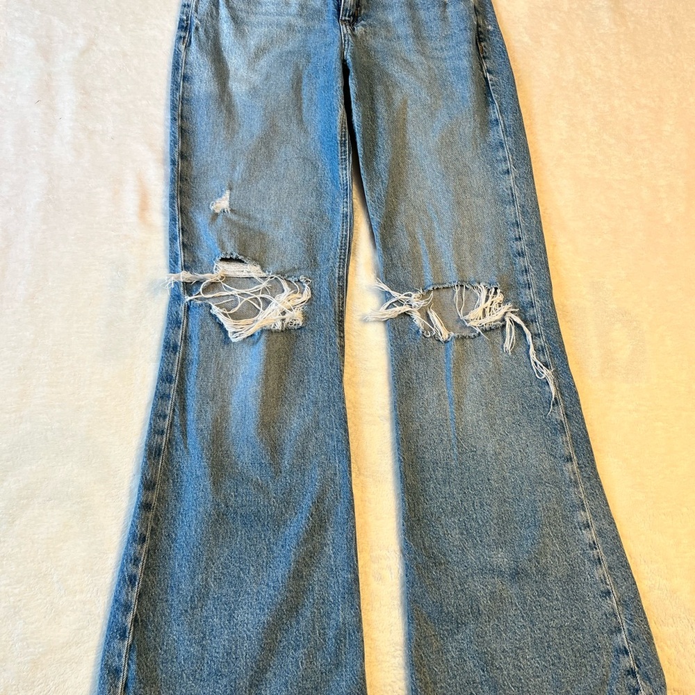 Garage Denim Evase Flare Jeans Women’s 26 Light Wash Distressed Wide Leg